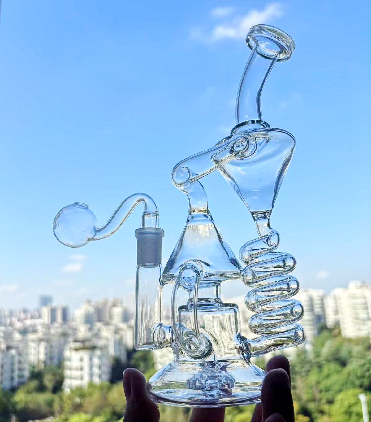 heady Colorful 10" bong glass bongs 14 mm joint unique design water pipe recycler oil pipes fab egg percolator heady random color 8inch glass bubbler