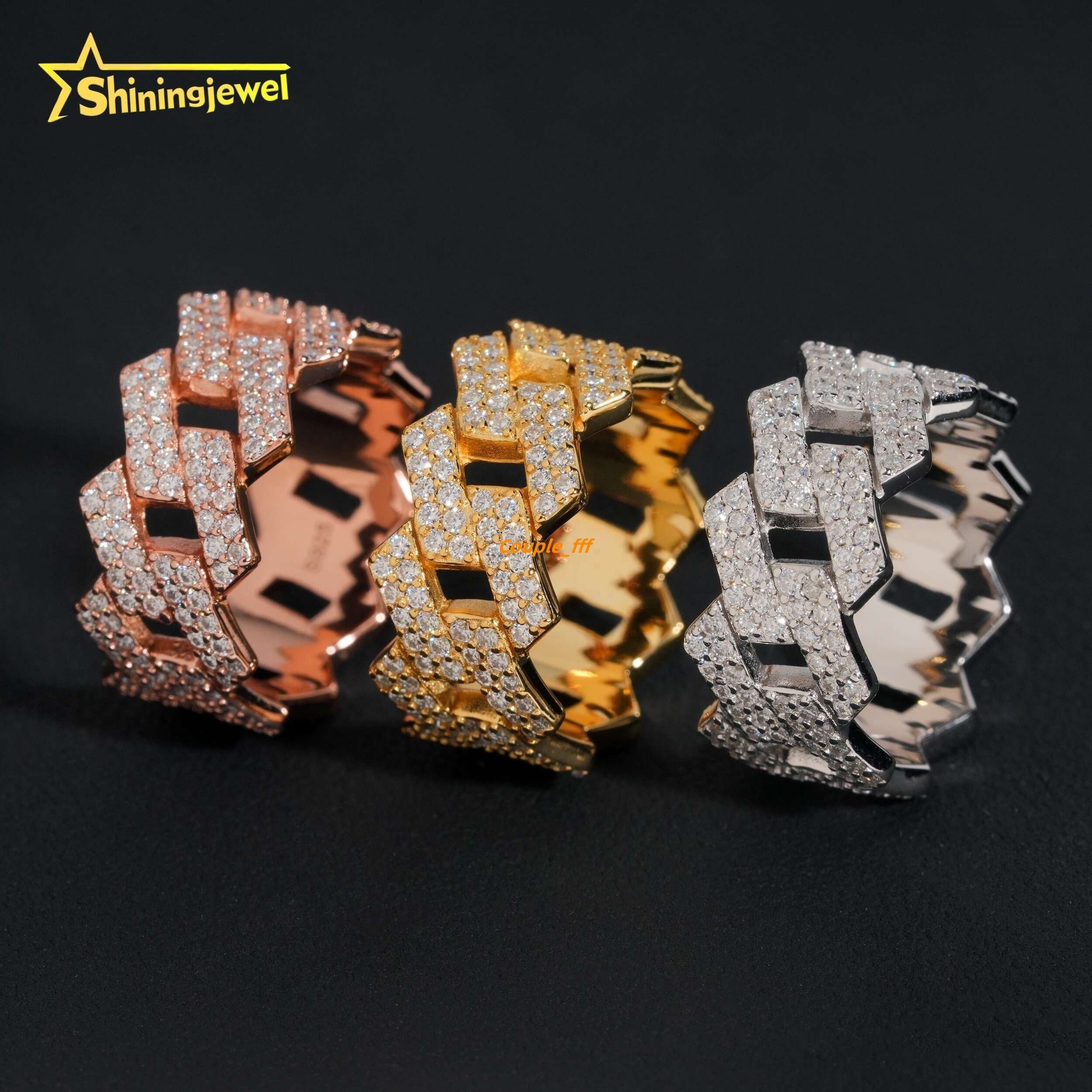 Factory Direct High Quality Hip Hop Two Row 925 Sterling Silver Moissanite Iced Out Cuban Ring