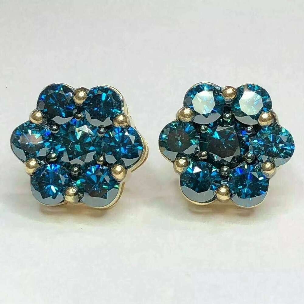 Elegant for Women 925 Silver Cluster Flower Shape Iced Blue VVS Moissanite Diamond Custom Stud Earrings