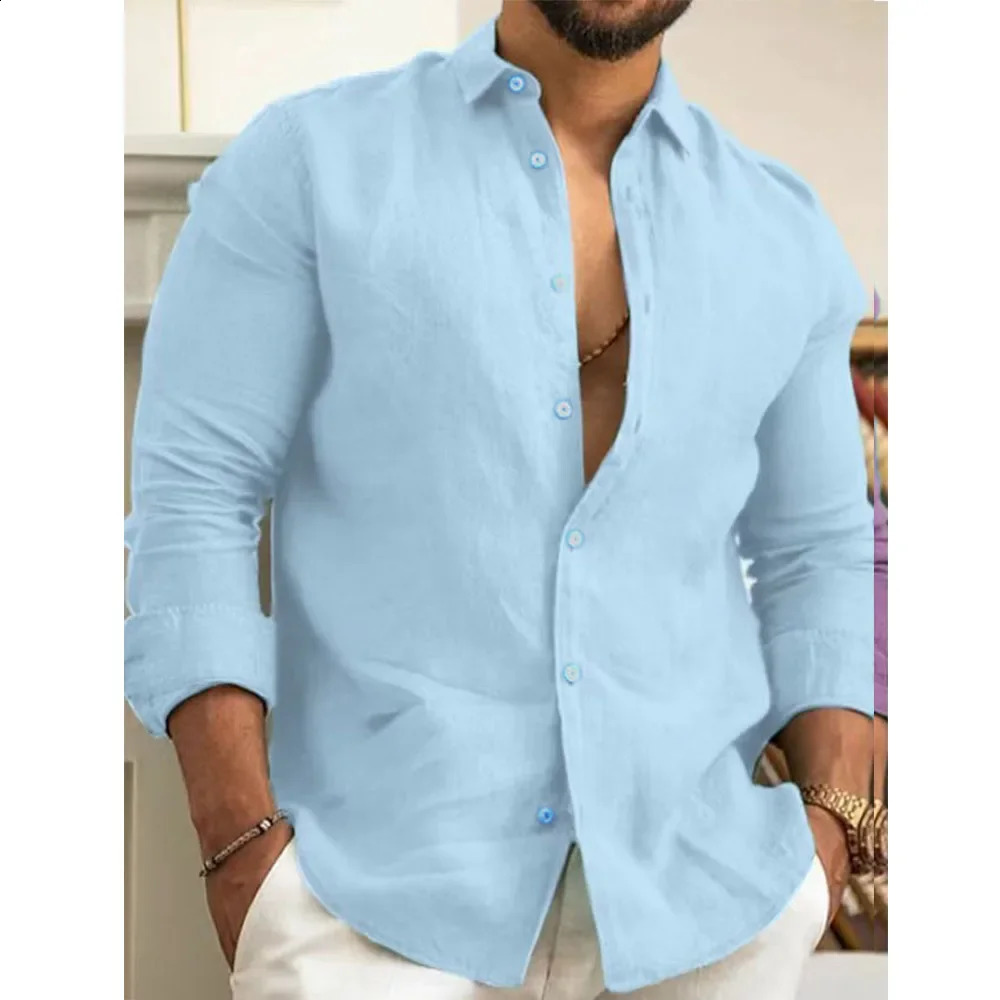 Mens cotton casual luggage shirt spring and summer lightweight long sleeved breathable Hawaiian collar mens top 250420