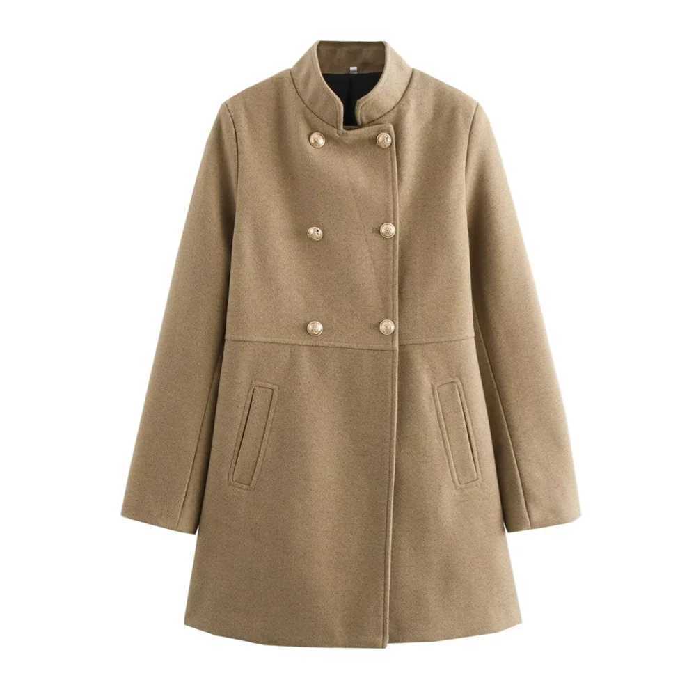 Womens Stand up Collar Double breasted Coat Pocket Decoration Autumn/Winter New Womens Clothing J251124