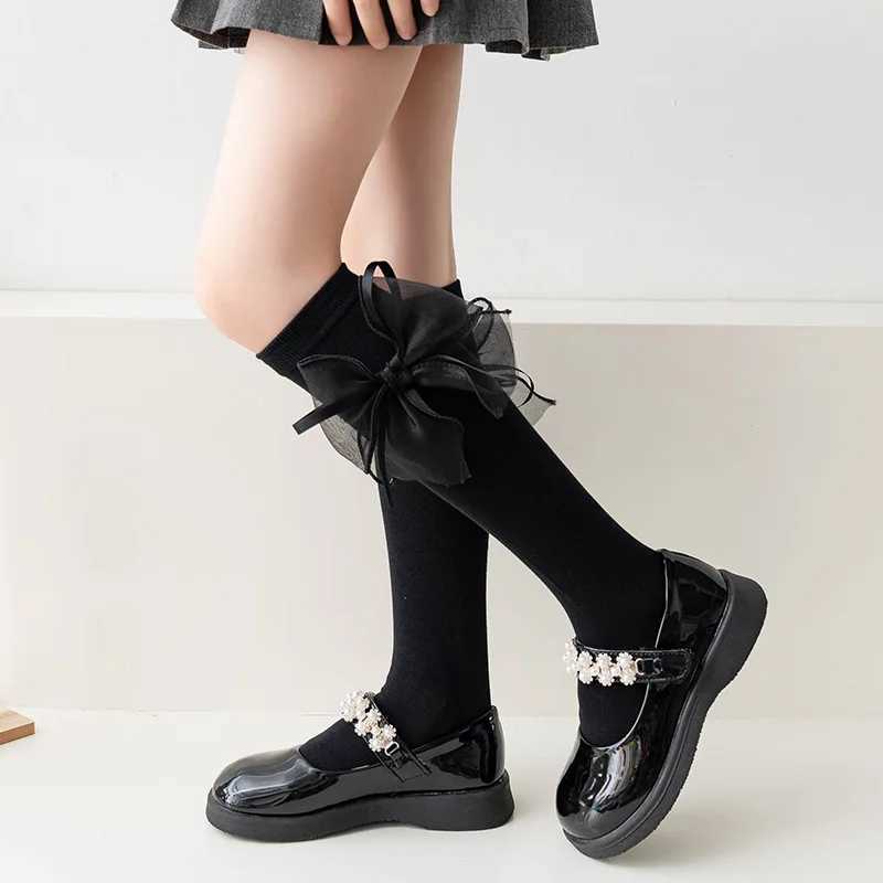 Ribbon Bow Kids Stockings Autumn Little Girl Over Knee Socks Solid Color Children Cotton Long Sock Princess Baby Calf Stocking G251124