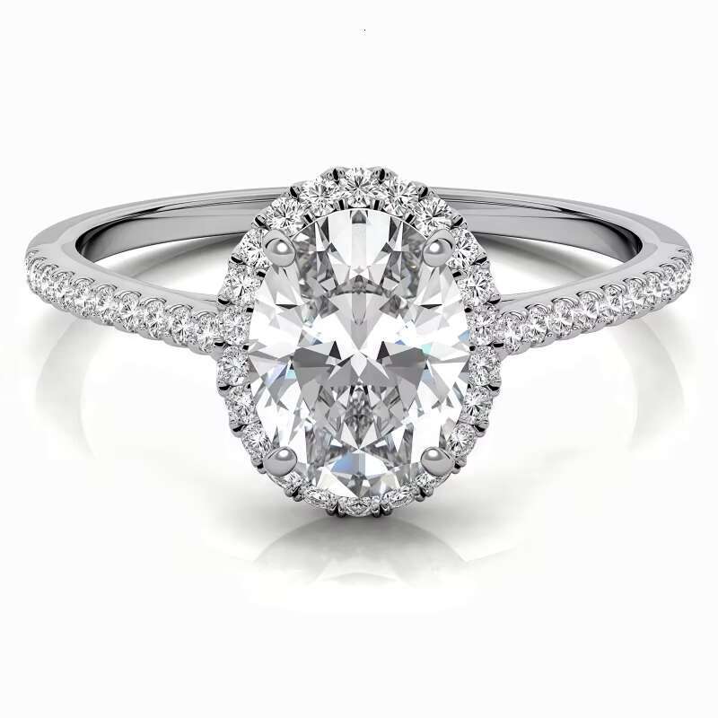 PYQ Womens 925 Sterling Silver Engagement Halo Ring 1ct-2ct Oval Cut Moissanite Jewelry