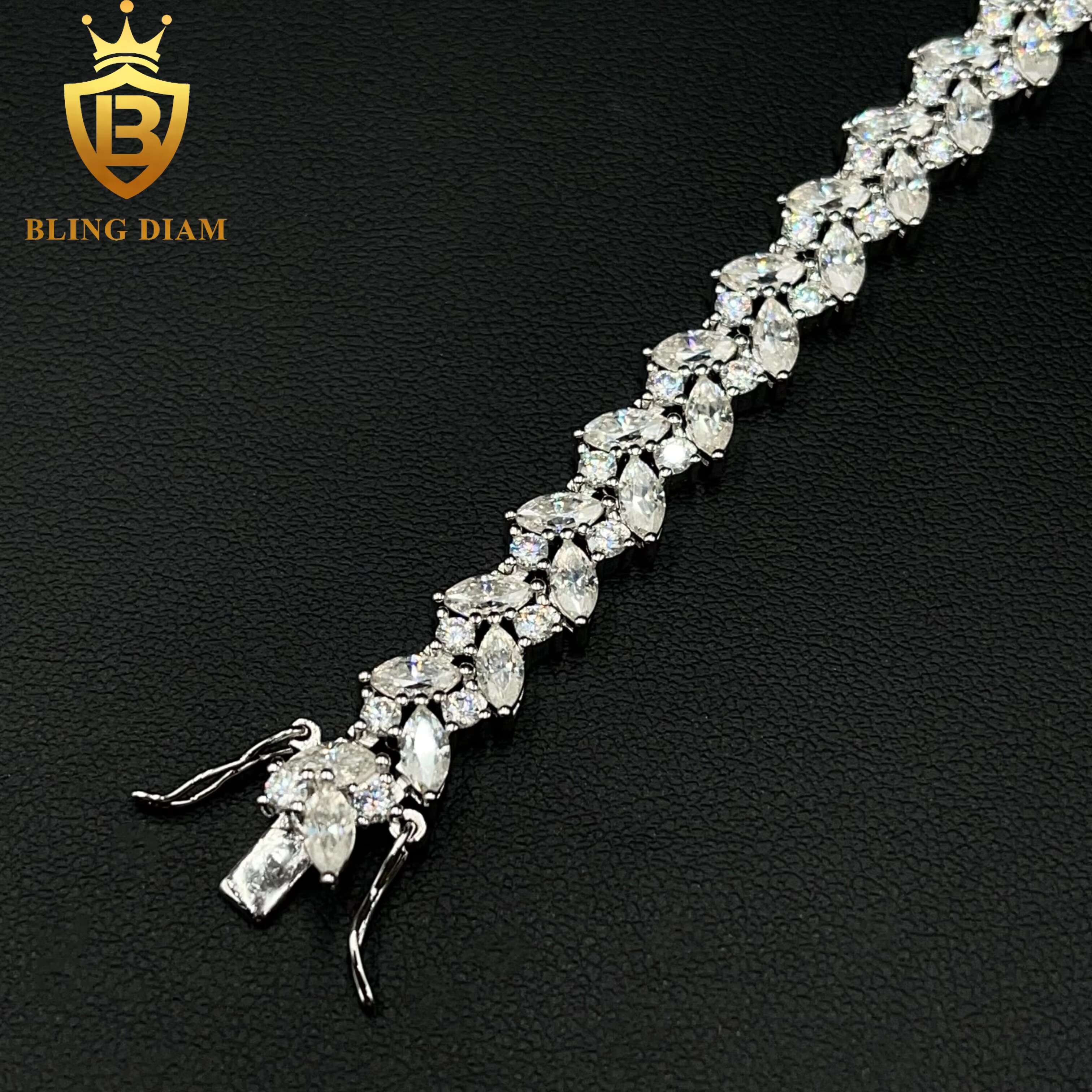 Fashion New Product 9.3mm Jewelry 925 Silver Fancy Cut Moissanite Pass Diamond Tester Iced Out Tennis Bracelet