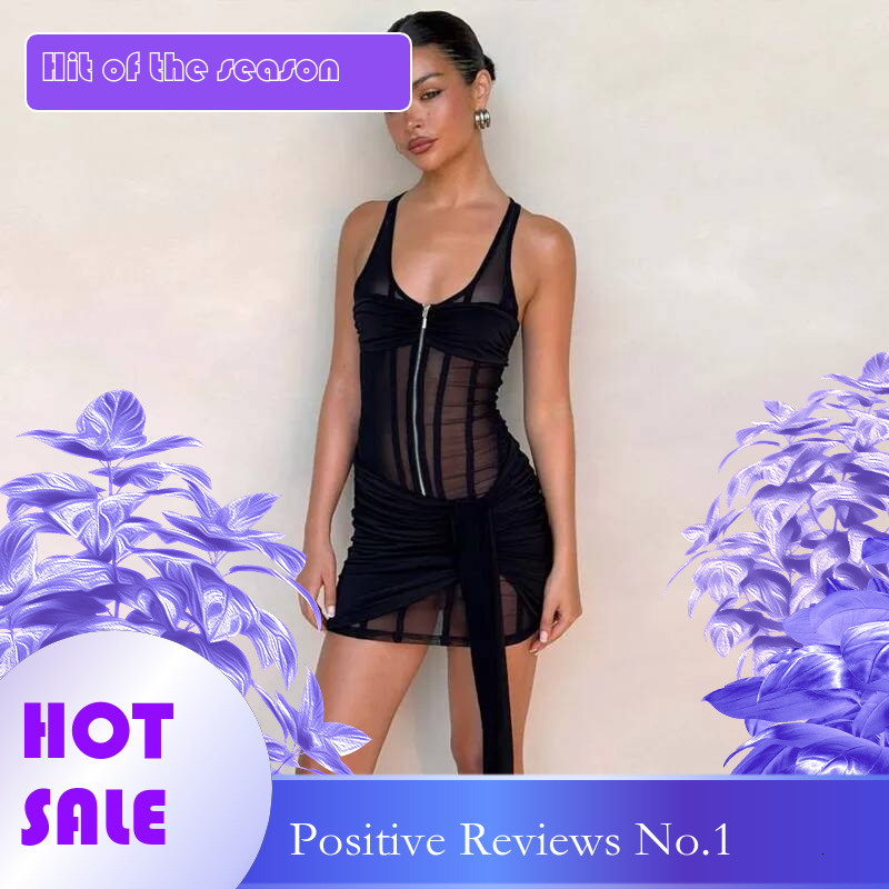 Dongdumaoyi Townlike Slim Bodycon Dress Women Spaghetti Strap Mini Spring Summer Perspective Mesh Nightclub Sexy Party Dresses