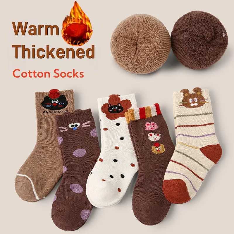 1-12T Childrens Winter Socks Newest Bunny Pattern Warm Socks Girls Winter Thicken Cotton Thermal Socks Mid Calf 5 Pairs/lot G251124