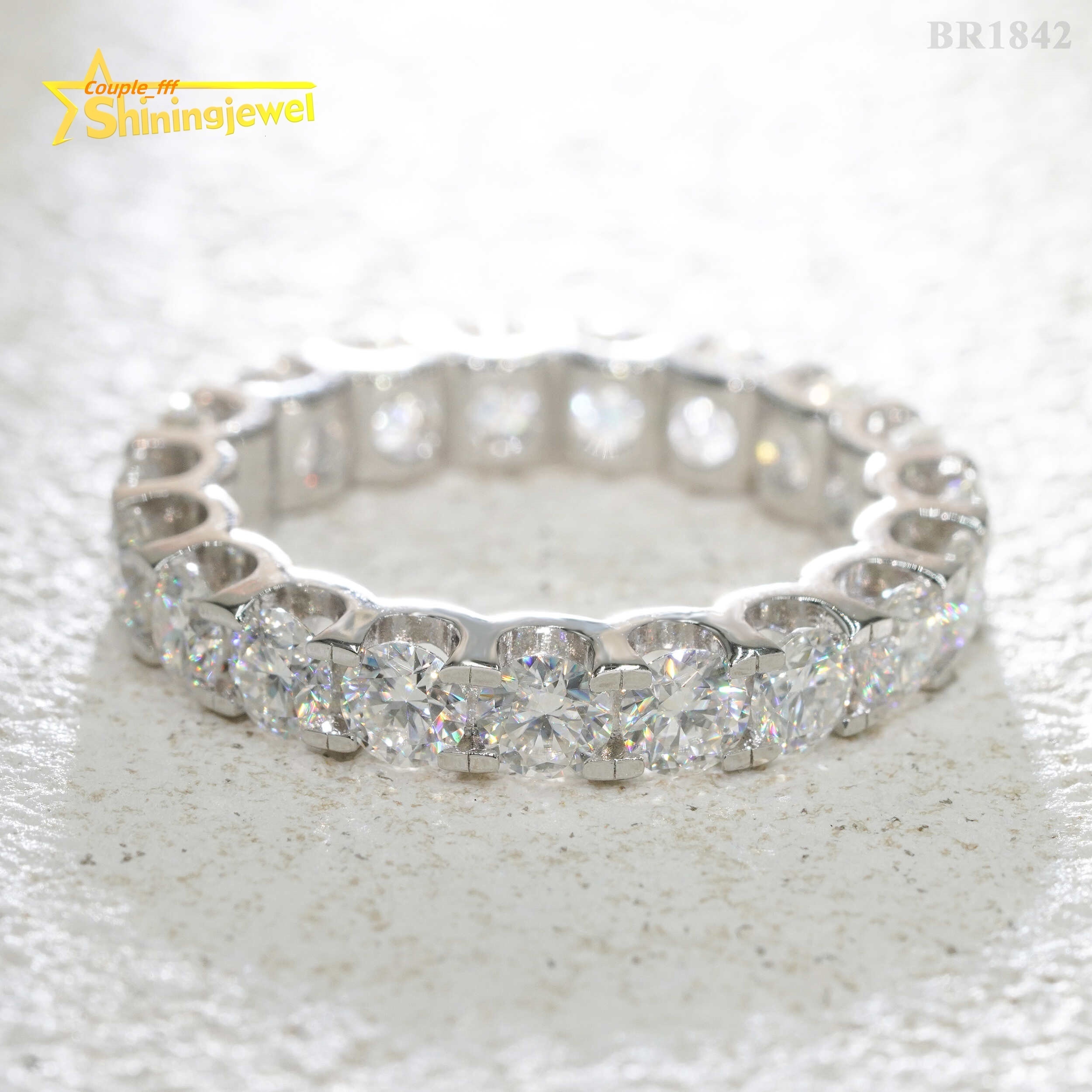 Ready to Ship S925 Silver Iced Out Diamond 4MM 5MM 6.5MM VVS Moissanite Ring Custom Women Eternity Rings