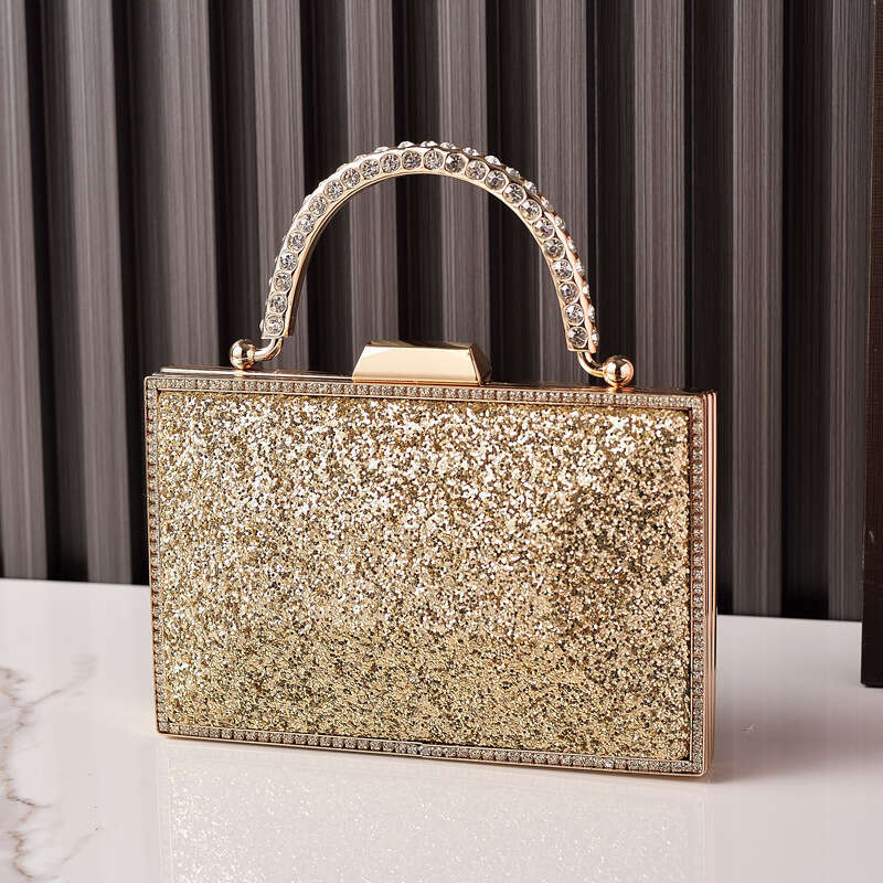 Dinner Bag New High End Gold Sequin Dinner Bag Fashionable Diamond Studded Hand Held Party Dress Bag KQ