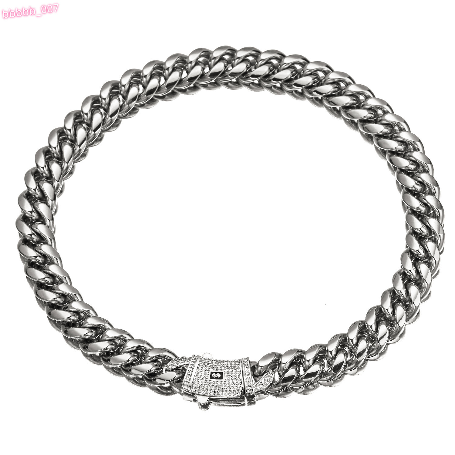 Hip Hop Miami Silver Jewelry for Men Stainless Steel Iced Clasp Link Chain-Cuban Cadena Cubana for Gift Zircon Pearl Main Stones