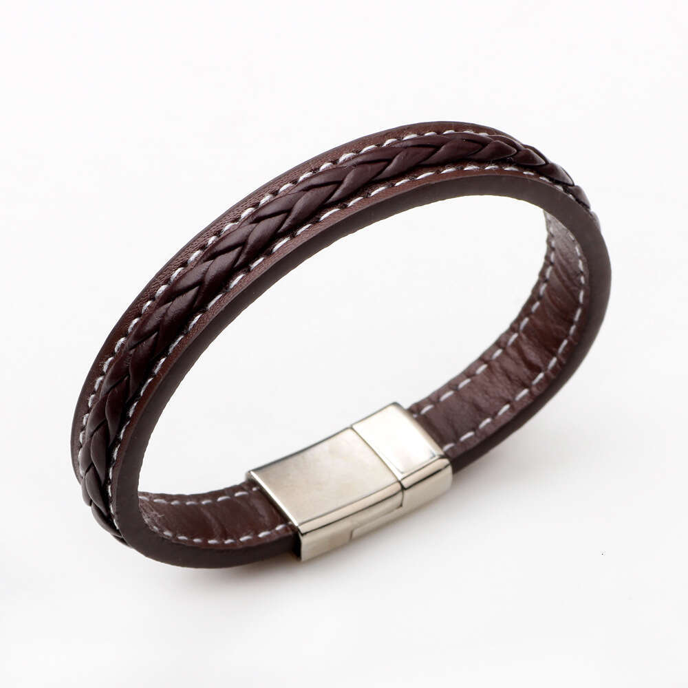 A minimalist PU woven that is fashionable, classic, punk, and trendy for men. The wide leather bracelet has a high-end feel