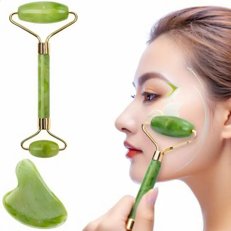 2PCS Gua Sha Natural Stone Gowoman Gua Sha Facial Stone Gua Sha Visage Roller for Face Massager Tool Gouache Scraper LBHL07 250423