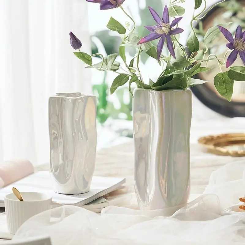 Silver Flower Pot Ceramic Vase Ornament Living Room Flower Vase Light Luxury Modern Simple Dining Table Home Decoration Jarrones C251124