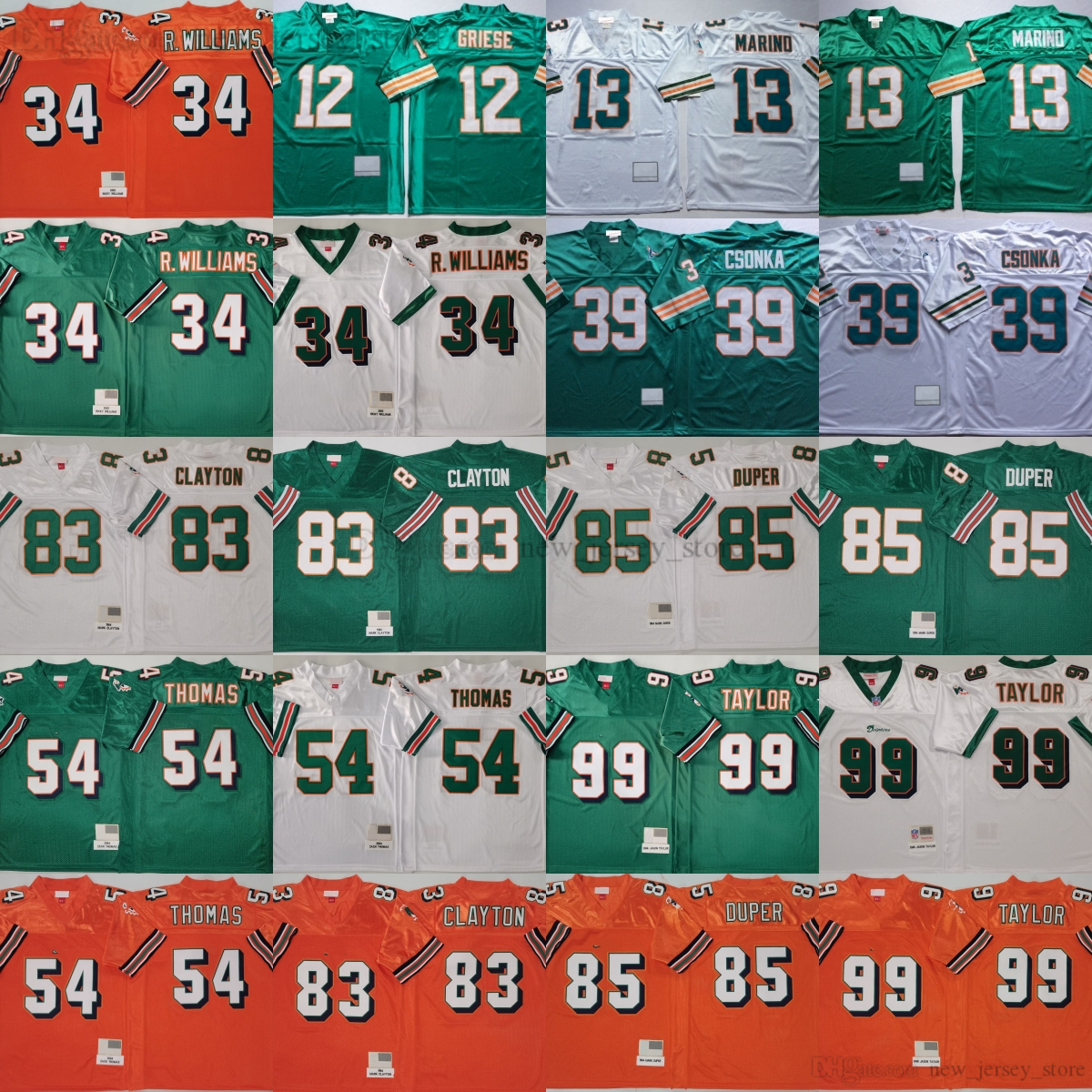 College 1994 Throwback Football 34 Ricky Williams Jersey Stitched Vintage Jason Taylor Zach Thomas Mark Clayton Dan Marino Mark Duper Bob Griese Larry Csonka Jersey