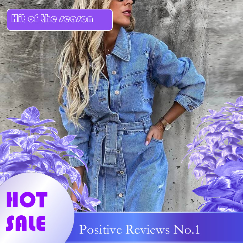 Dongdumaoyi Spring Denim Lapel Long Sleeve Single Breasted Slim Women S Clothing Fashion Dress C