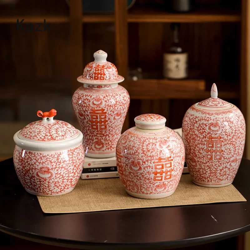 Chinese Style Enamel Colored Ceramic Vase Light Luxury Wedding Decoration Double Happiness Sealed Candy General Jar Home Vase C251124