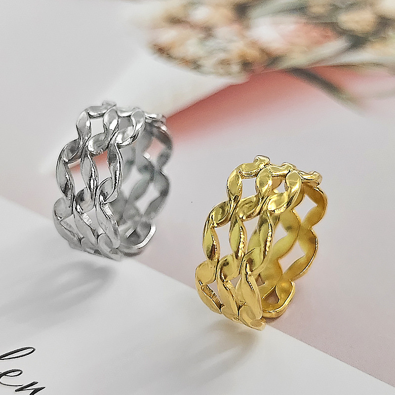 Top source wind titanium adjustable with female minimalist geometric chain stainless steel ring