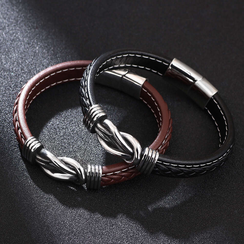 Leather titanium steel accessories, personalized punk style men's bracelet, genuine leather bracelet