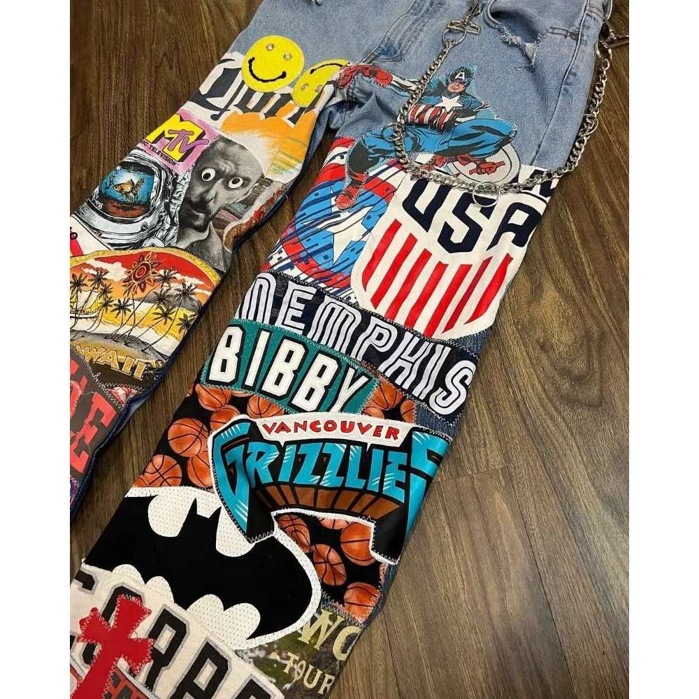 2025 High Waist Wash Trousers Jeans Cartoon Print Super Big Wide-leg Pants Men Y2k Hip-hop Rock Street Clothing free shipping