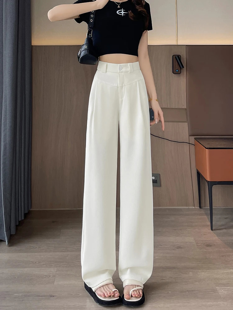 2025 suit wide leg pants womens straight leg casual pants womens solid color pants spring summer loose wide leg pants 250421
