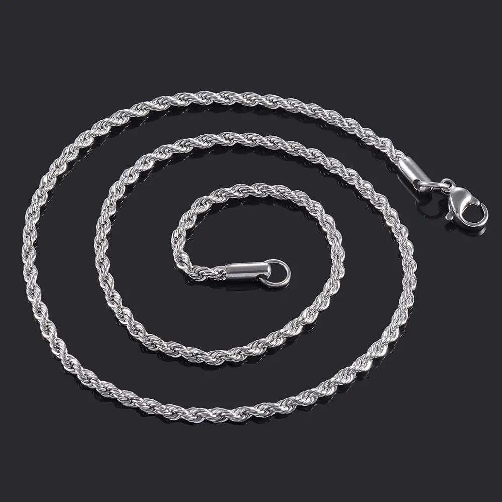 10Pcs Wholesale Silver Color Stainless Steel Twist Rope Chain Necklace for Men Women Waterproof Choker Jewelry Accessories