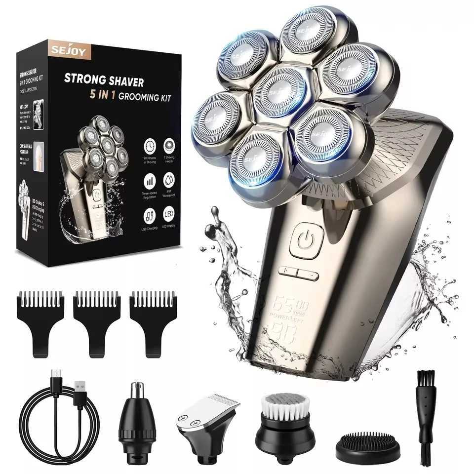 SEJOY 5 IN 1 Rotary Electric Shaver 7D Rechargeable Bald Head Beard Trimmer Razor Mens Electric Hair Trimmer L251124
