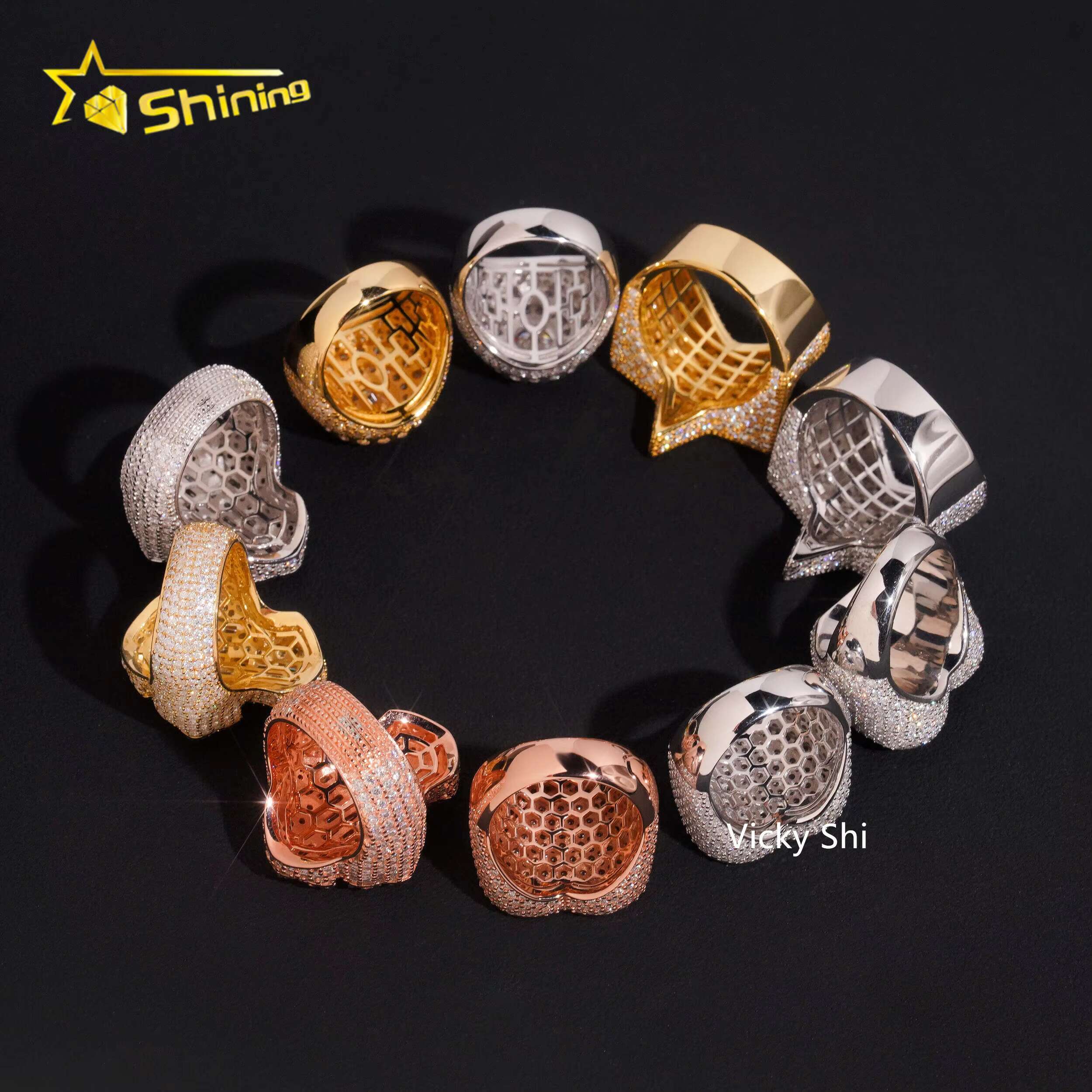 Hip Hop Jewelry 925 Sterling Silver VVS Moissanite Ring Men Iced Out Cross Heart Star Shape Rings Collection Rings Daily Wear