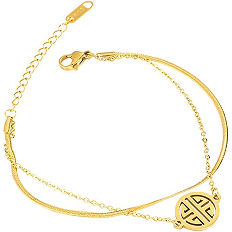 Dingyuan Tiktok same layer bracelet anklet ins niche design colorfast titanium steel double happiness hand jewelry