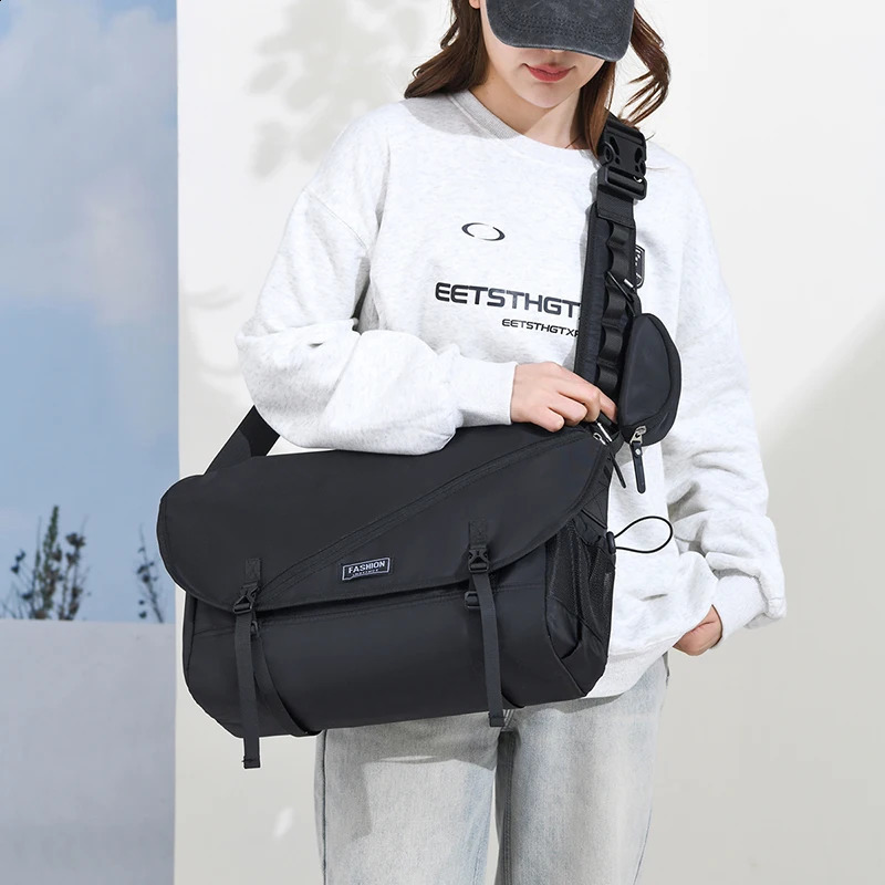 Mens Large Capacity Shoulder Bag - Casual Style Adjustable Shoulder Straps Zipper Closure Polyester Lining Mens Cross Bag 250420