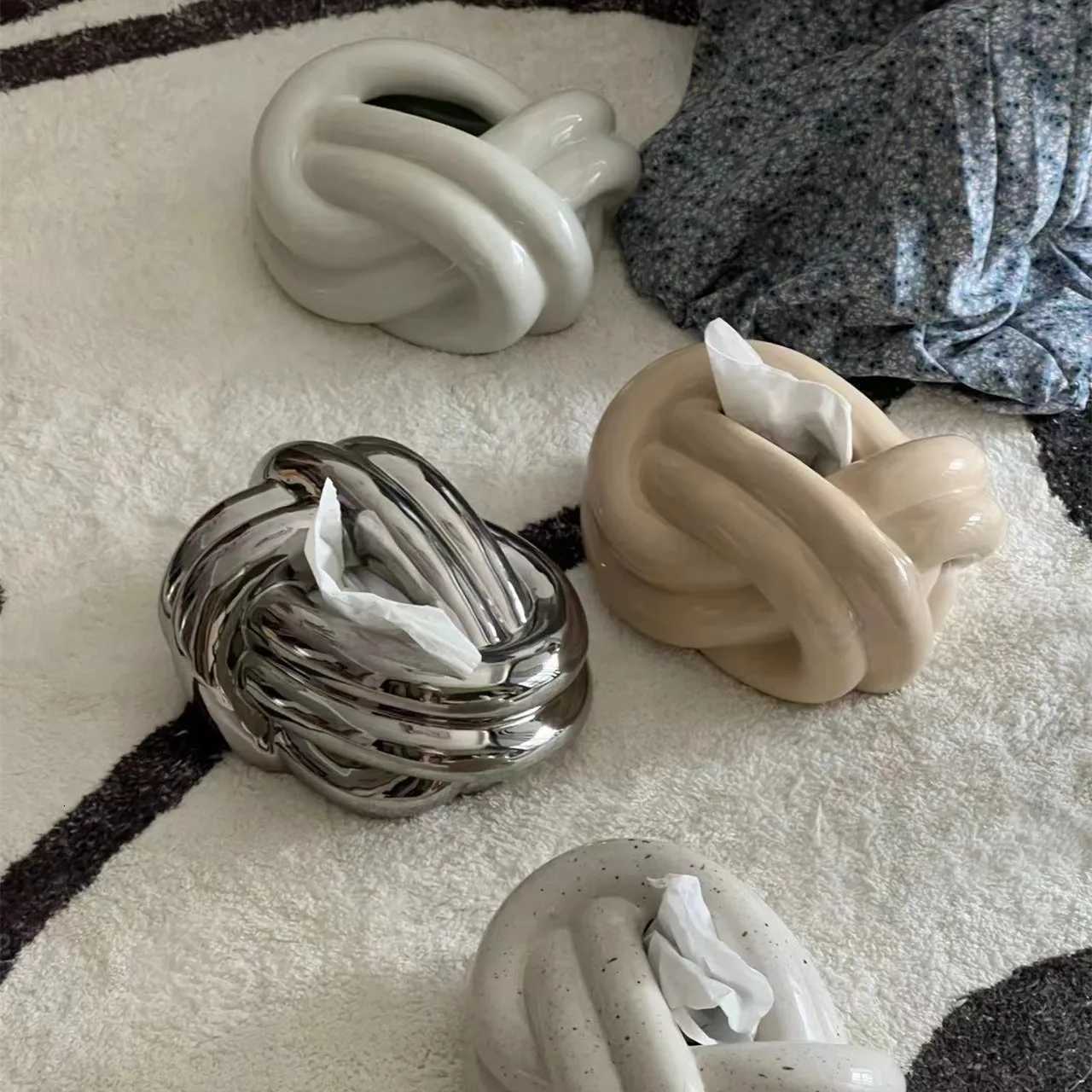 Creative Life Knot Fun Tissue Box Living Room Coffee Table Dining Table Bedroom Ceramic Paper Box Cute Home Decor OrnamentM251124
