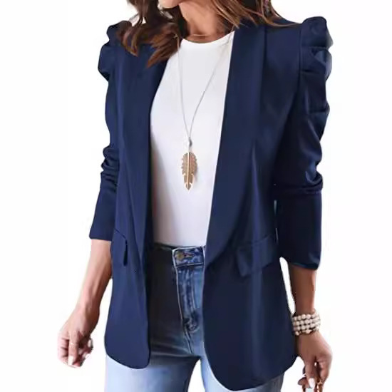 Autumn and winter 2022 new solid color long sleeve lapel suit small coat for women