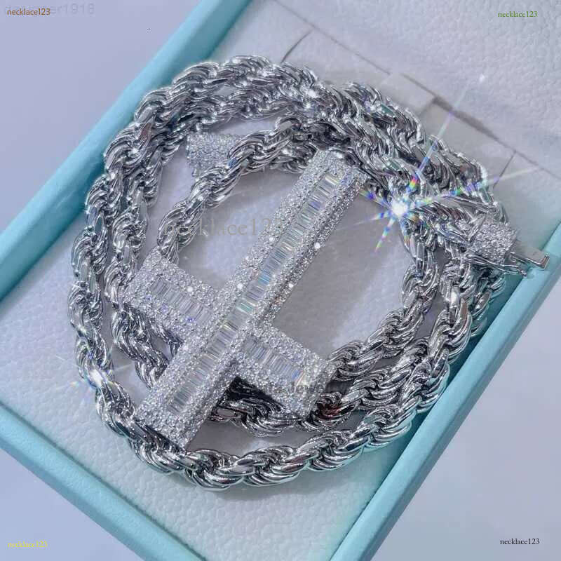 necklace moissanite chain Pendant Necklaces Whiote Gold Sier Vvs Moissanite Dia Iced Out Hip Hop Pass Tester Upside Down Cross