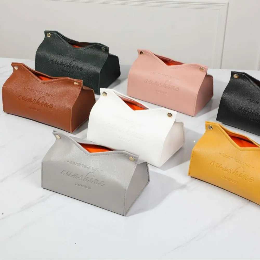 Solid Color Tissue Box Multi-purpose Foldable Napkin Holder PU Leather Storage Case Tissue Paper Storage BagM251124