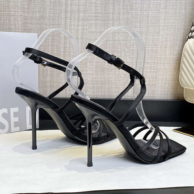 Woman Sandals Sandals Women S Summer New One Line Buckle Square Head Open Toe Strap Sexy Black Temperament High Slim Heels