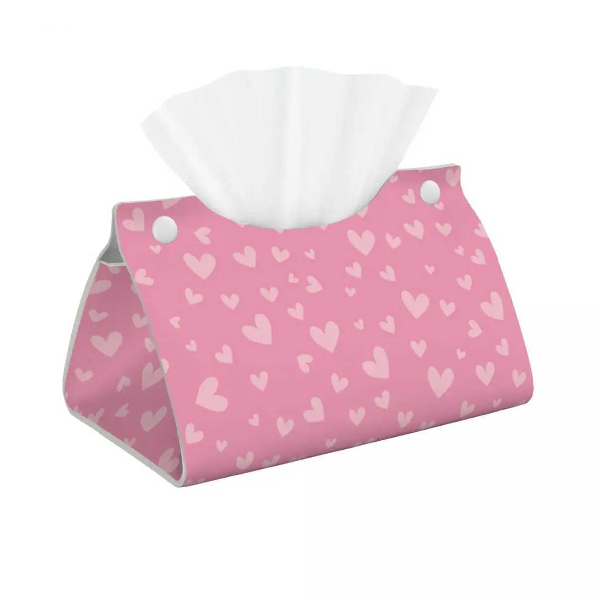 Custom Pink Hearts Pattern Tissue Box Holder Rectangular PU Leather Facial Tissue Box Cover for Car OfficeM251124