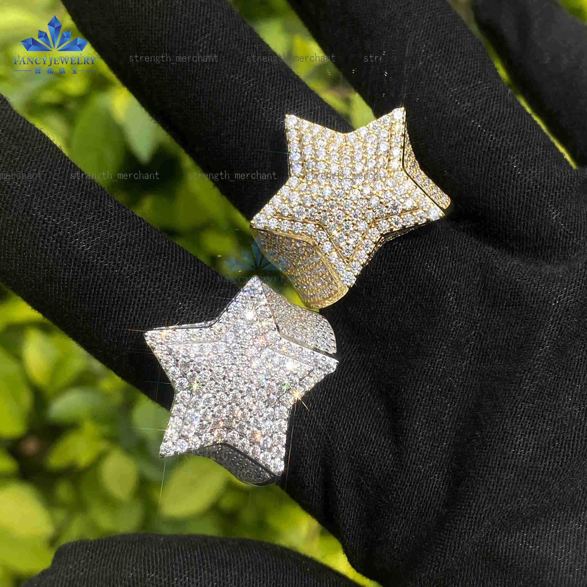 Mens Hip Hop Ring 925 Sterling Silver Ice Out Moissanite Star Finger Band Men Rings