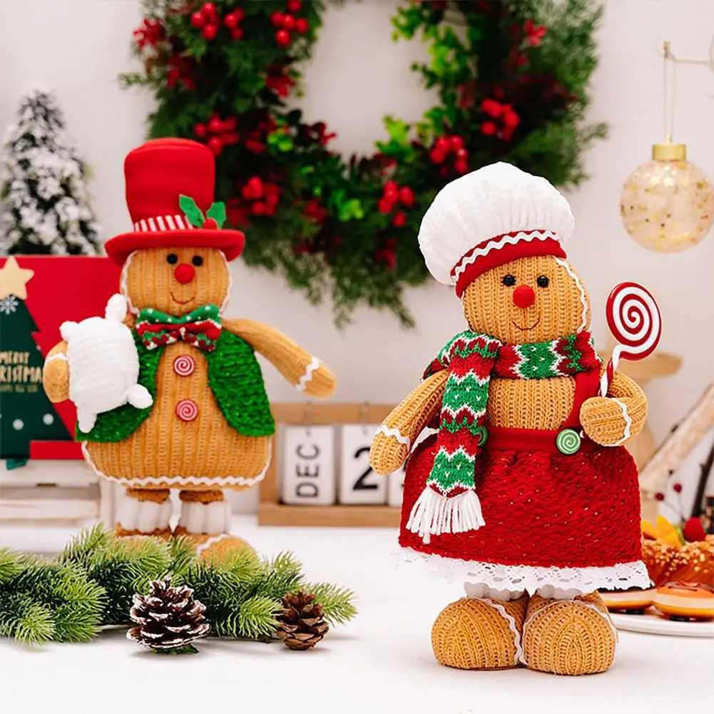Gingerbread Man Doll Christmas Themed Stuffed Christmas Gingerbread Man Plush Dolls for Xmas Party Decor Boy Girl Telescoping H251124