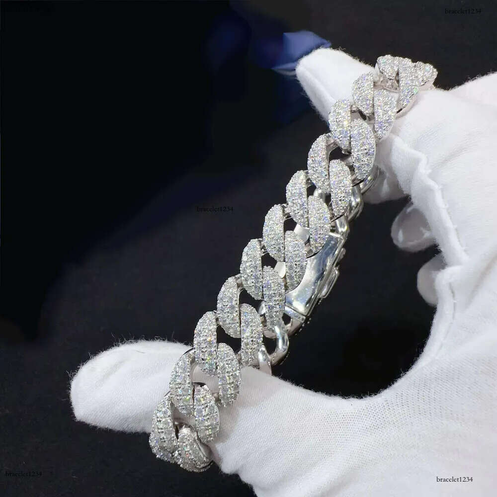 12mm Width Fashion Wholesale Price Sterg S Sier Iced Out Vvs Moissanite Dia Fine Hip Hop Jewelry Cuban k Chain Bracelet Men for Women