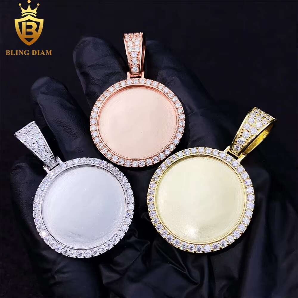 Bling Diam Jewelry Custom Photo Circle Memory Pendant Bulk Vvs Moissanite 925 Sterling Silver Gold Plated Gra Certificate