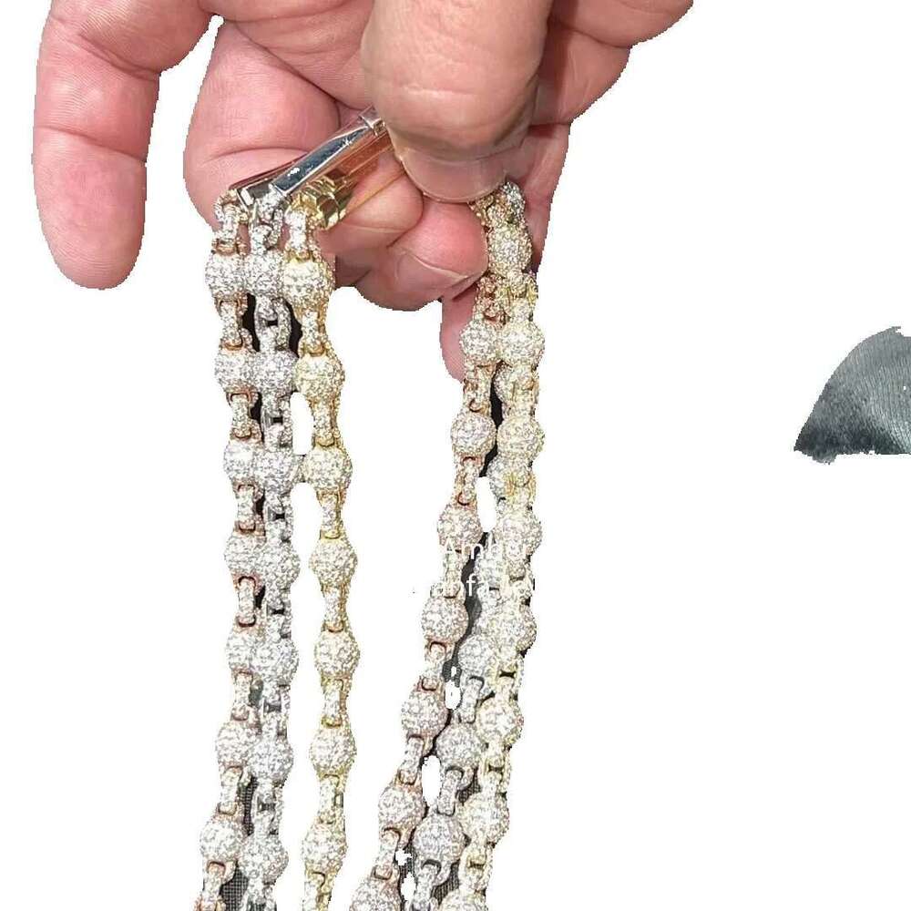 Hip Hop Necklaces: Round Bead 3D Design Chain, Moissanite Dia VVS, Hand-Set Sterling Sier Rap Chain Pendant