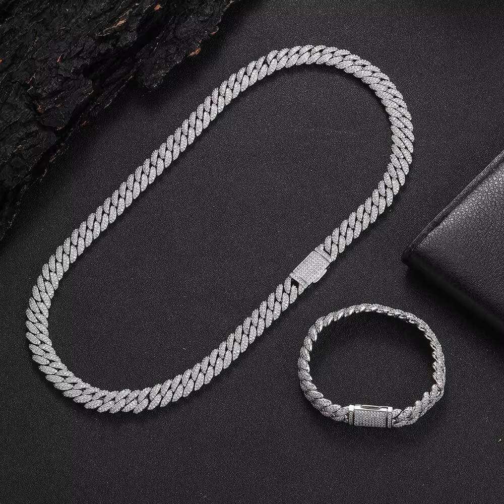 Mens 10mm Hip Hop Double Row Zircon Cuban Necklace Plated Link Chain or Engagement Copper Jewelry Gold for Wedding Party