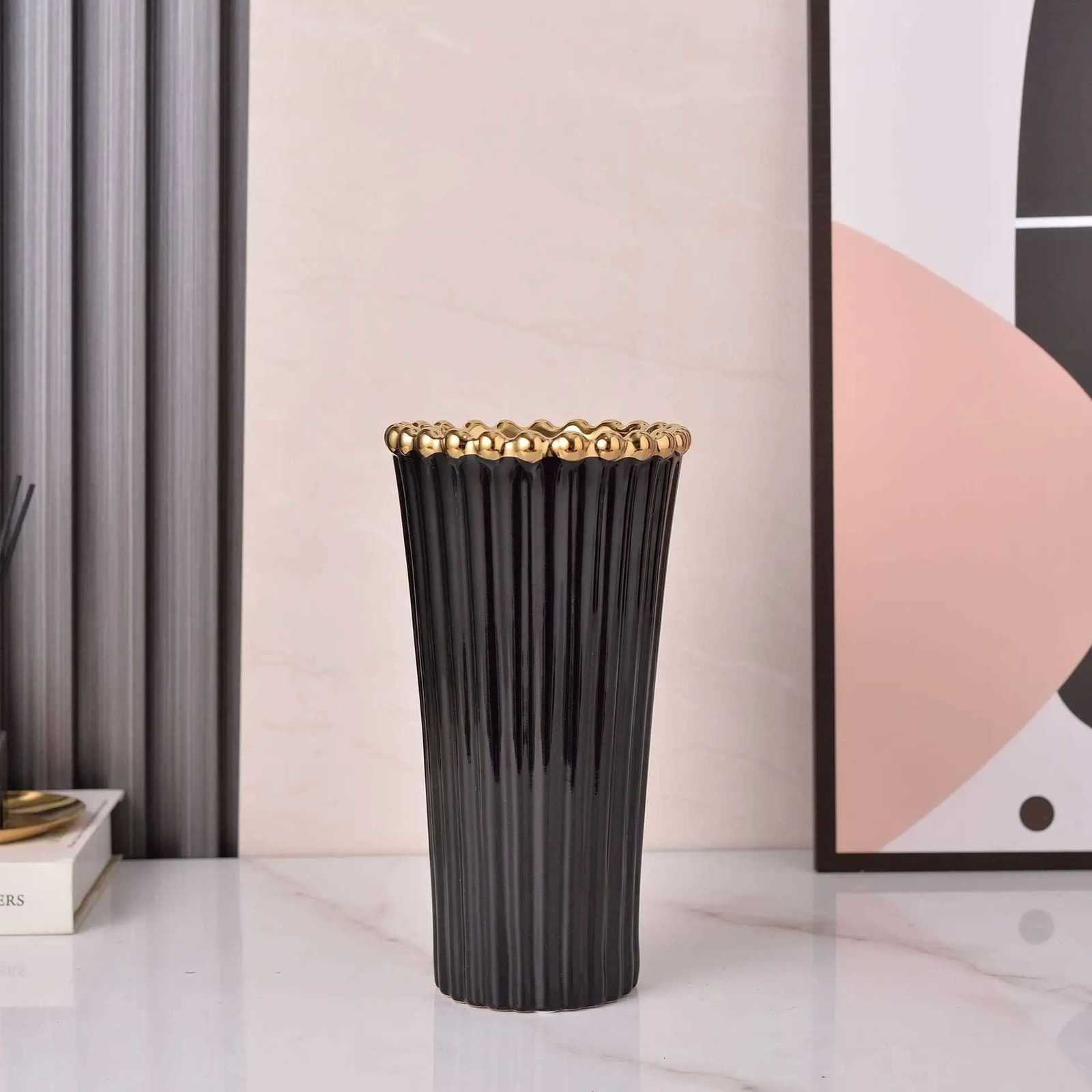 Modern luxury ceramic vase gold black white crown electroplated ceramic vase floral ware home decoration ornaments C251124