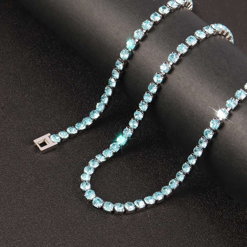 316L 4mm Stainless Steel Necklace For Women Mens Hip Hop Tennis Chain Necklaces Color Crystal Zircon Choker Necklace Jewelry