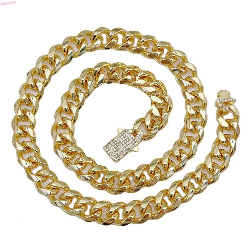 JML Factory Direct Sale Fashion Oro Laminado Jewelry Accessories Cuban Necklace 14k Gold Laminated Link Chain Diamond Necklace