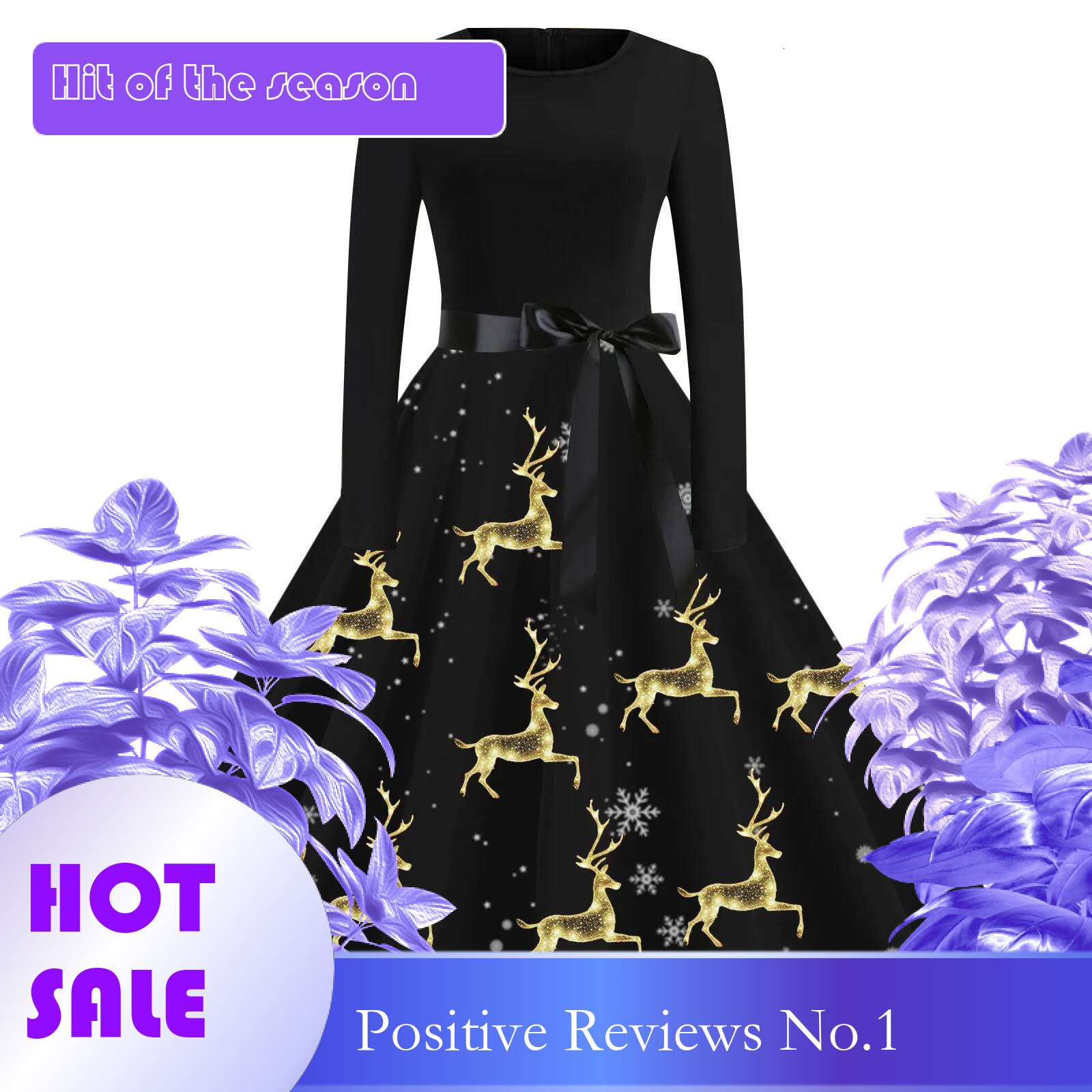Dongdumaoyi Winter Christmas Dresses Women S Vintage Robe Swing Pinup Elegant Party Dress Long Sleeve Casual Print Black Vestido