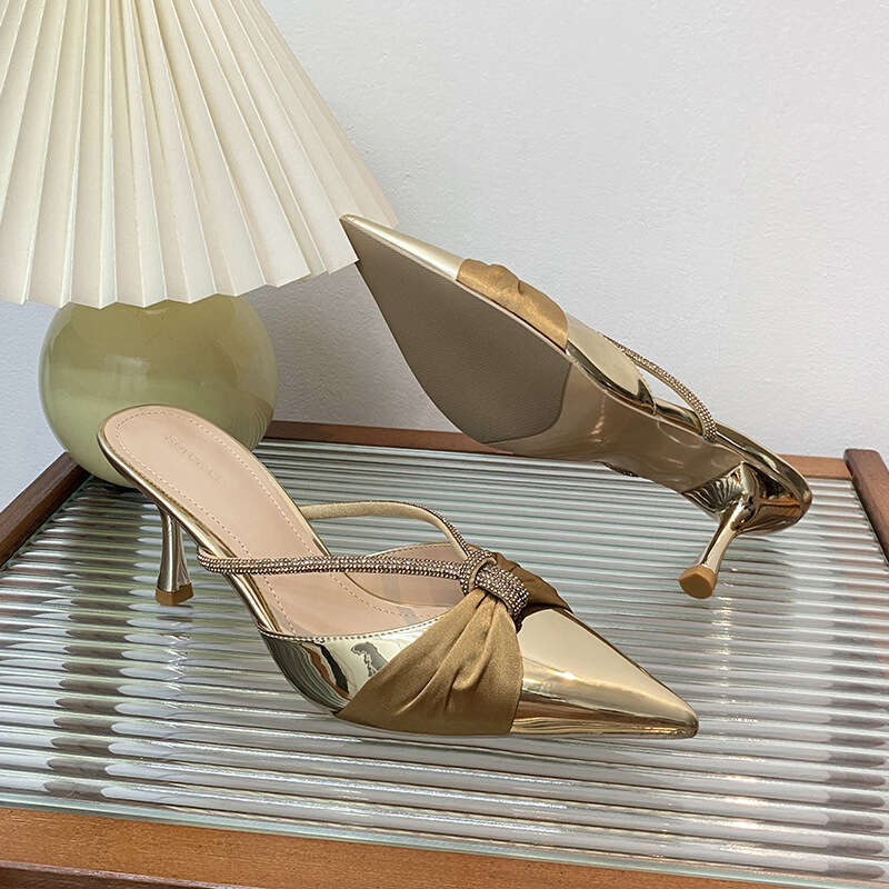 Woman Sandals Baotou Women S Summer New Style Silk Pointed Water Diamond High Heel Sandals Fashionable And Versatile Outerwear Half Drag