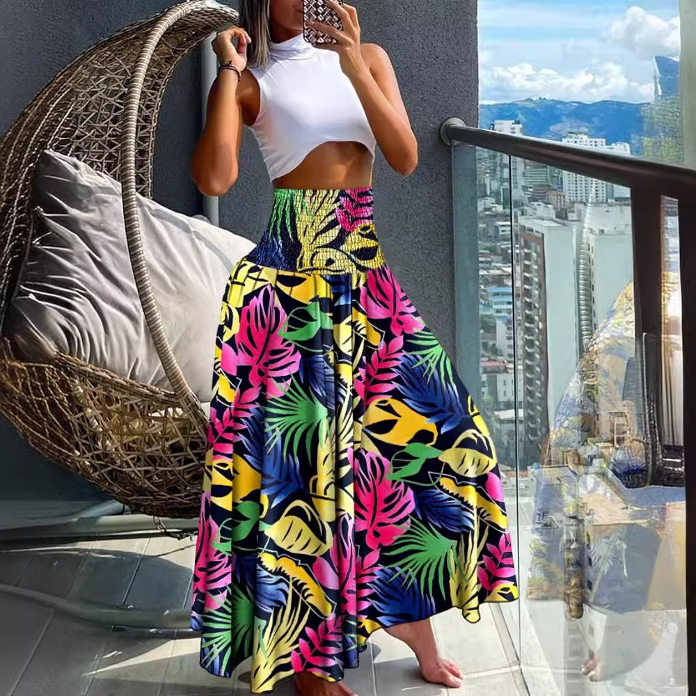 2024 Summer Fashion High Waist Slimming Printed Womens Half Body Skirt for Women