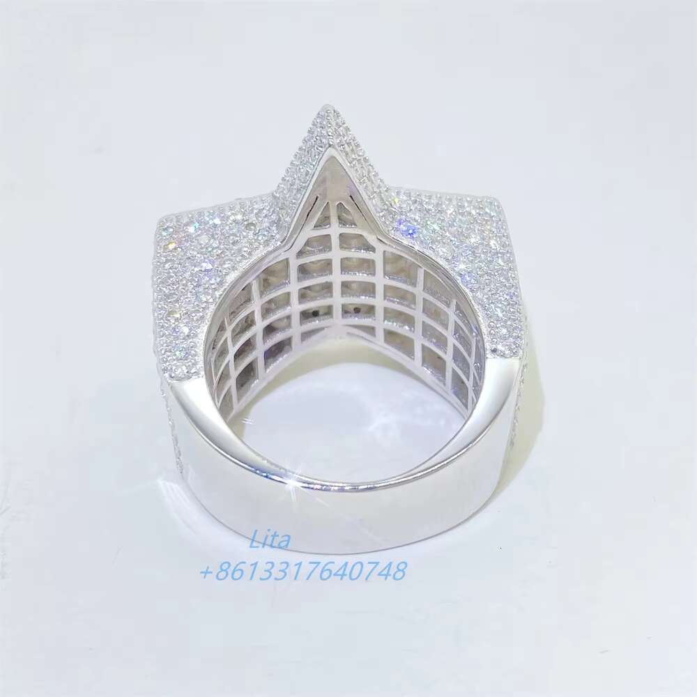 Ready to Ship Bling Star Ring baguette Cut Diamond Moissanite Ring Hip Hop Iced Out Mens Rings