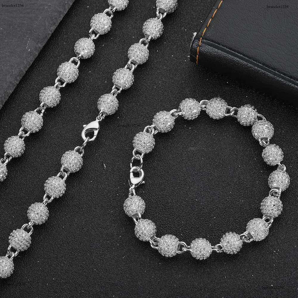 Luxury designer 8mm Hip Hop Ice Out VVS Moissanite Round bead ball Chain bracelet Gold Plated Sterling Silver Men's and Women's Jewelry Free
