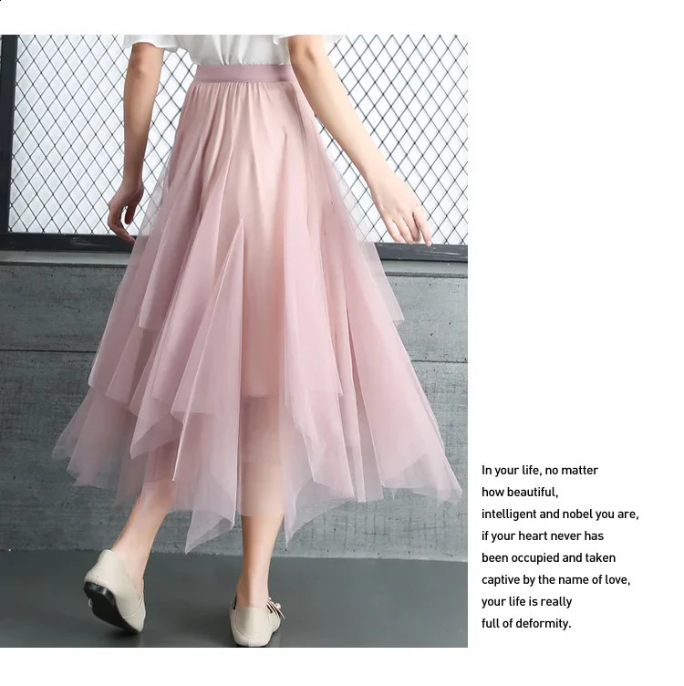 Asymmetrical High Waist Ruffles Mesh Tutu Long Midi Skirt Irregular Tulle Skirt for Women Black Harajuku Summer Goth Clothes 250421