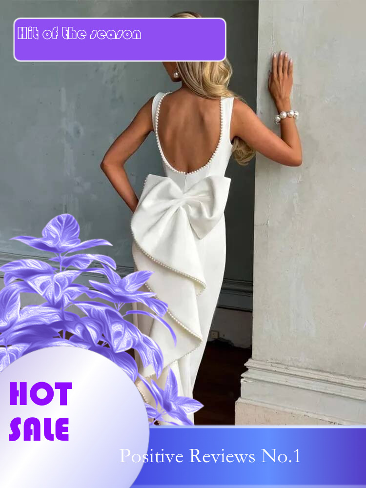 Dongdumaoyi Townlike Pearl Bow Backless Nightclub Sexy Party Dress Women Spring Summer Maxi Long Slim Bodycon Dresses